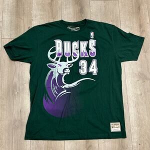 Milwaukee Bucks Ray Allen Mitchell & Ness green Hardwood Classics Tee Size XXL